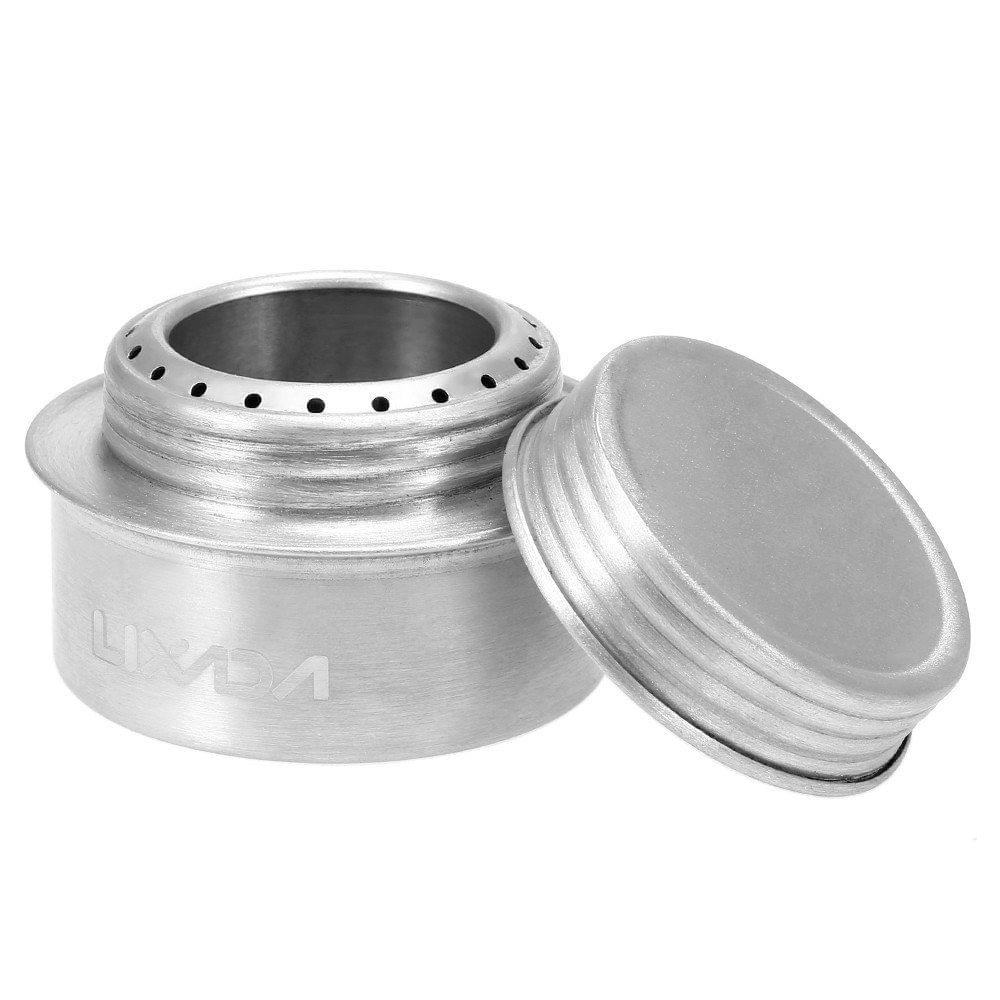 Mini Aluminum Alloy Alcoho Stove with Lid Stainless Steel Stove Stand Rack Windscreen Wind Shield Outdoor Camping Hiking Backpacking Cooking Stove