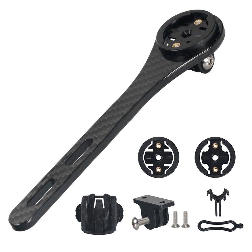 Full Carbon Fiber Cycling Road Bike Handlebar Stem Computer Mount Holder Bracket with Sports Camera Mount Flashlight Holder for Bryton for Garmin for Cateye