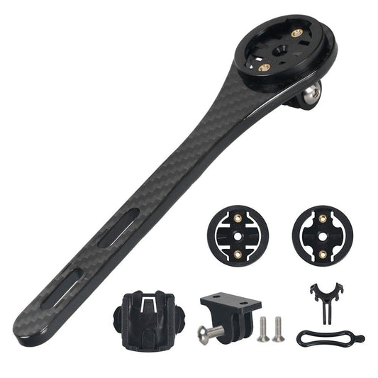 Full Carbon Fiber Cycling Road Bike Handlebar Stem Computer Mount Holder Bracket with Sports Camera Mount Flashlight Holder for Bryton for Garmin for Cateye