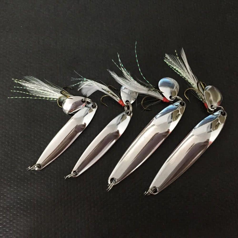Lixada 4PCS Metal Fishing Lure Hard Baits Sequins Spoon Noise Paillette with Treble Hook 5/7/10/13g