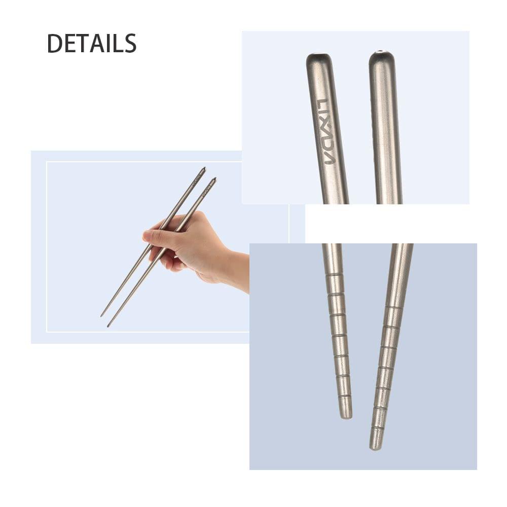 Lixada 1 Pair of Titanium Lightweight Ultra-strong Square Reusable Chopsticks with Carrying Pouch Camping Utensils Outdoor 195mm/230mm