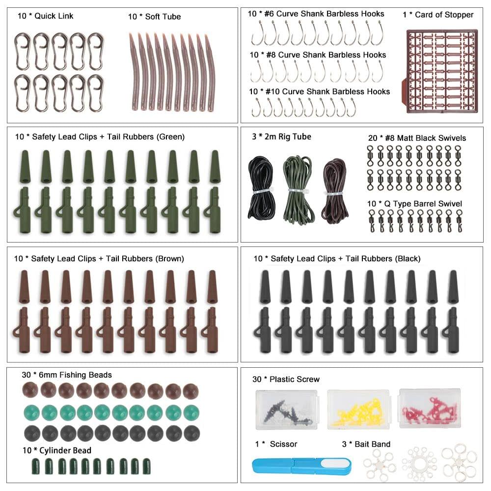 Lixada 209PC/SET Carp Fishing Tackle Box Bundle Tackle Safety Clips Barrel Swivels Hooks Block Beads Sleeves Tubes for Hair Rigs