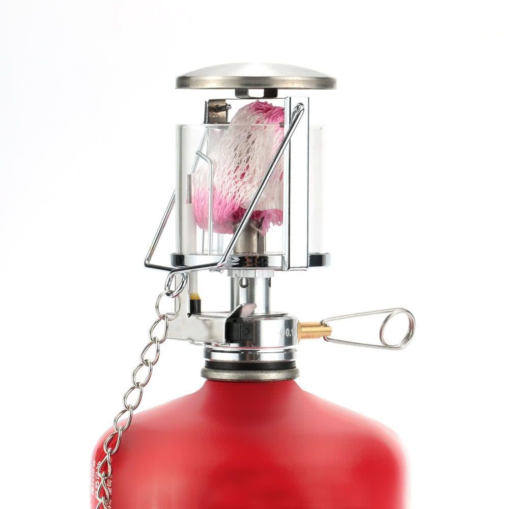 Mini Portable Camping Lantern Gas Light Tent Lamp Torch Hanging Glass Lamp Chimney with Butane as Fuel 60LUX