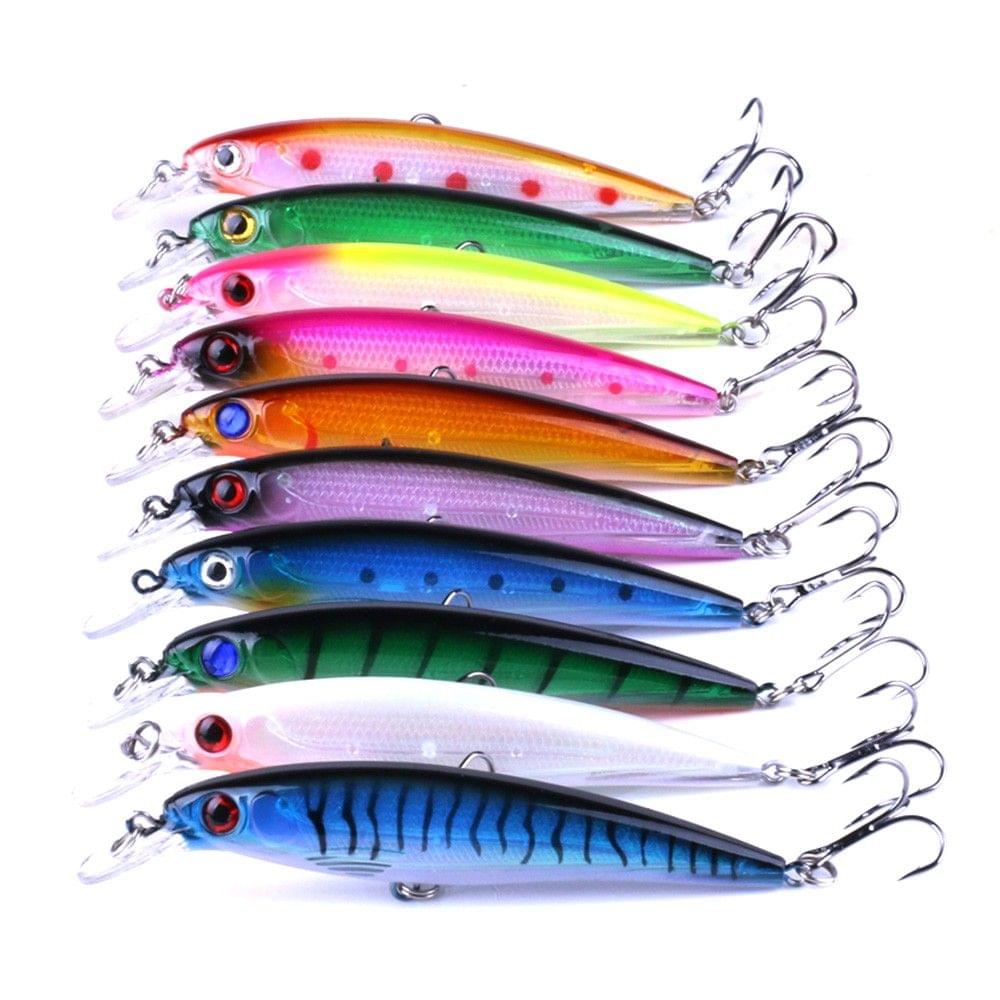 10PCS/Set 11cm/13.6g Fishing Lure Artificial Floating Minnow Hard Bait Swimbait Fishing Tackle Set with Treble Hooks