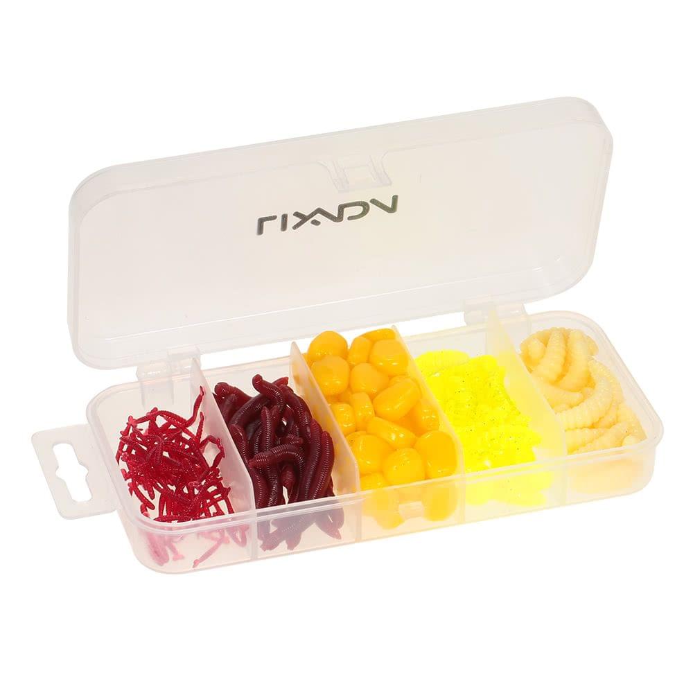 Lixada 160pcs/lot Fishing Lures Earthworm Corn Maggot Grub Worms Soft Bait Lures Set Kit with Tackle Box