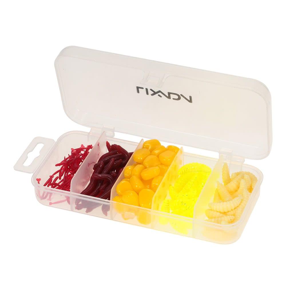 Lixada 160pcs/lot Fishing Lures Earthworm Corn Maggot Grub Worms Soft Bait Lures Set Kit with Tackle Box