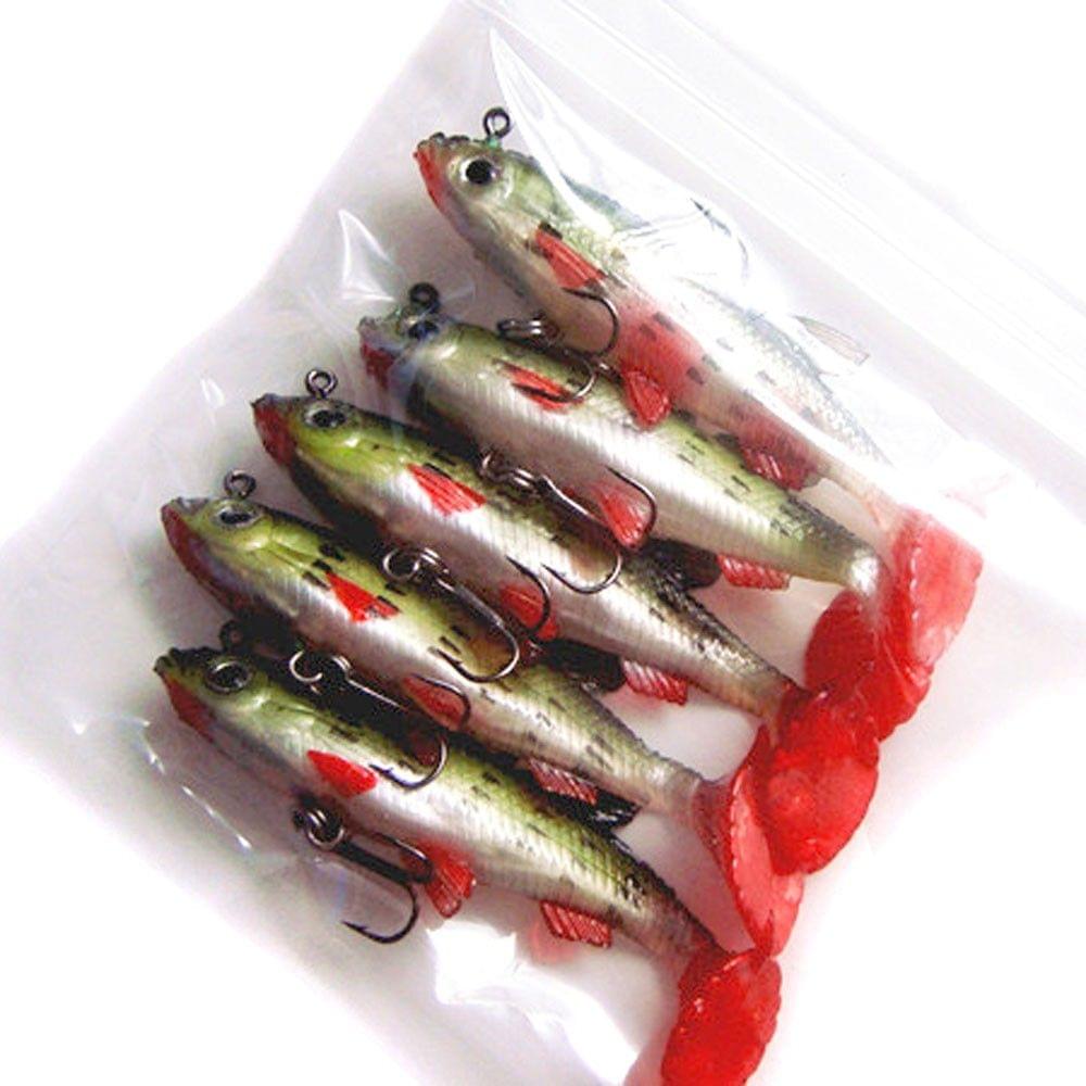 5Pcs 8.5cm 14g Soft Bait Lead Head Fish Lures Bass Fishing Tackle Sharp Hook T Tail Colourful