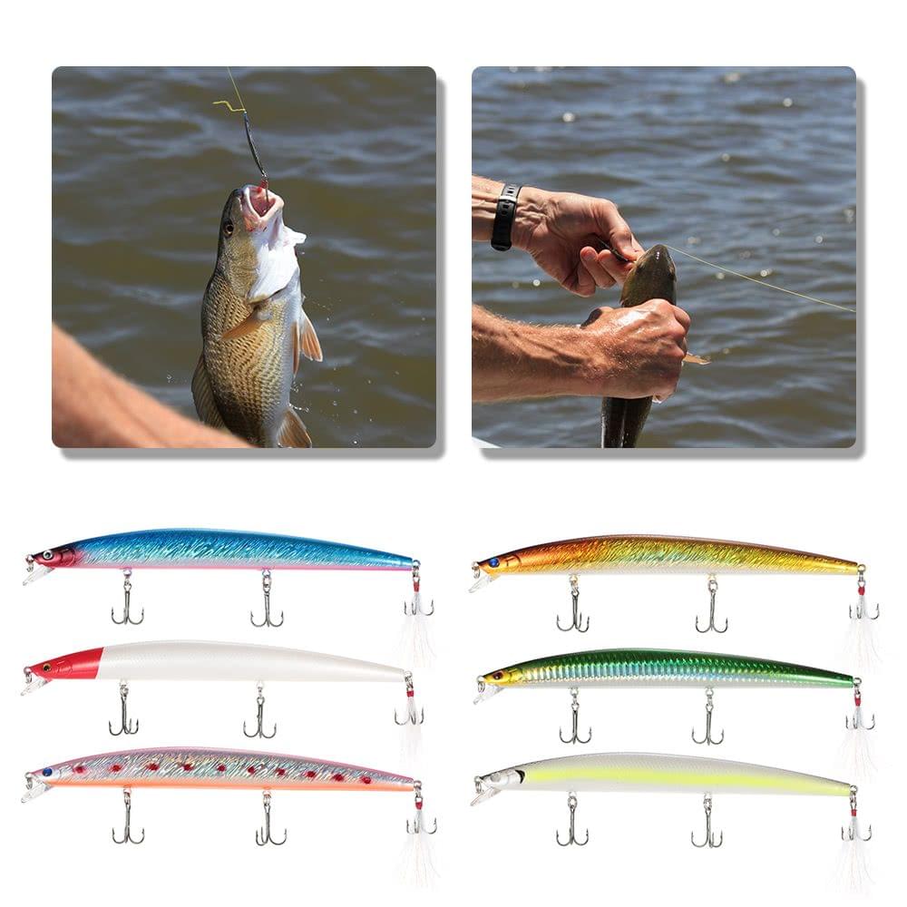 6PCS Diving Minnow Fishing Lures 22g 185mm 0.3-0.9M Artificial Bait Hard Fishing Lure Set Wobbler Bait with #6 Feather Hooks