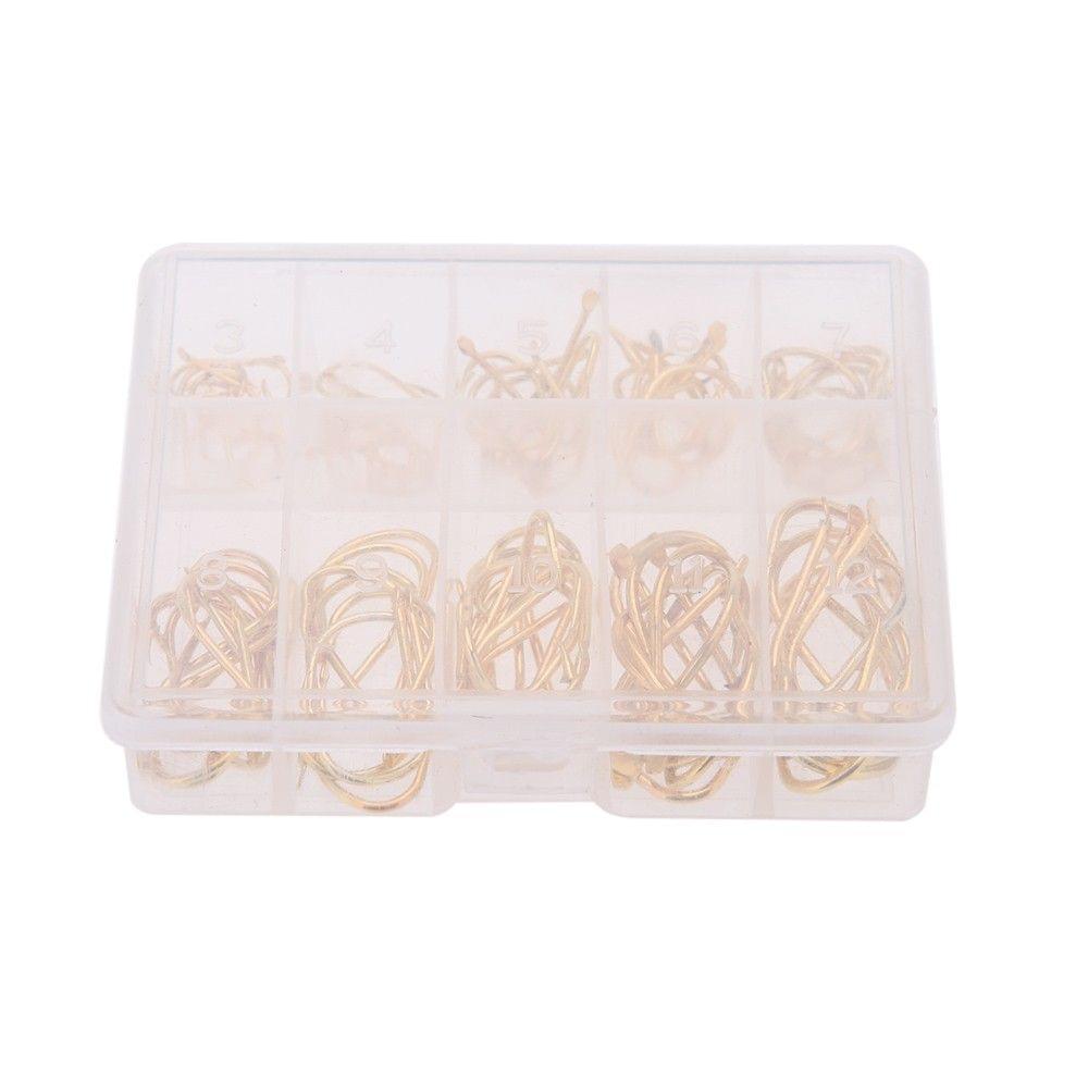 Golden 100PCS 10 Size Fishing Hooks Sharpened Fishing Needle With Box