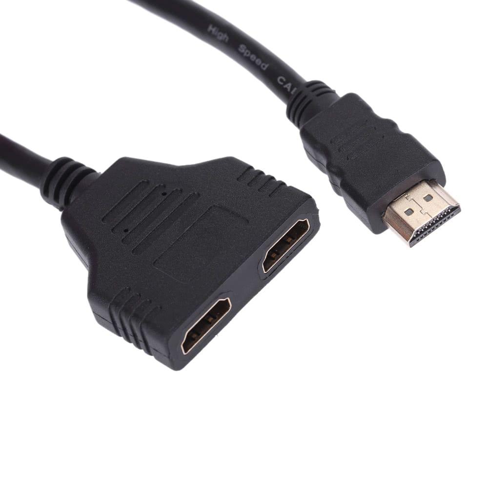 HD 1080P Male to 2 HD Female Ports 1 In 2 Out Splitter Black Cable Adapter Converter