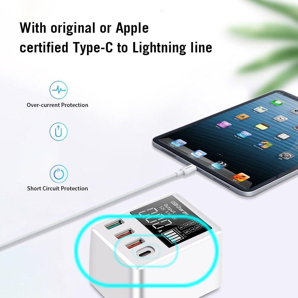 WLX-A9T Smart Multi-port USB Fast Charger Portable Quick Charge Multiple Protection Digital Display QC 3.0 For Mobile Phones Laptops EU Plug