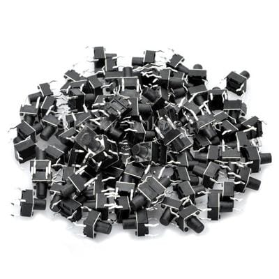 100 pcs PA66 DC 12V 50mA Tact Switch, Size: 6 x 6 x 7.5mm