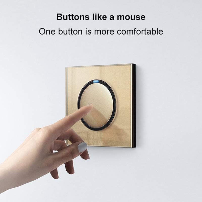 86mm Round LED Tempered Glass Switch Panel, Gold Round Glass, Style:Blank Panel