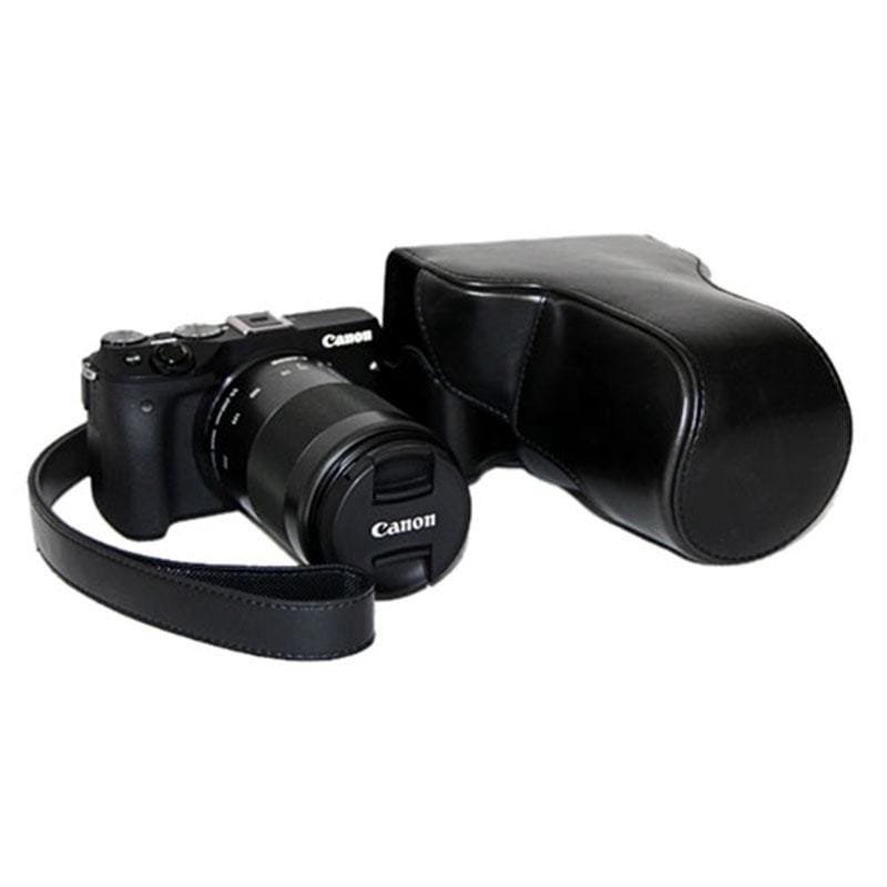 Oil Skin PU Leather Camera Case Bag with Strap for Canon EOS M3 (Black)