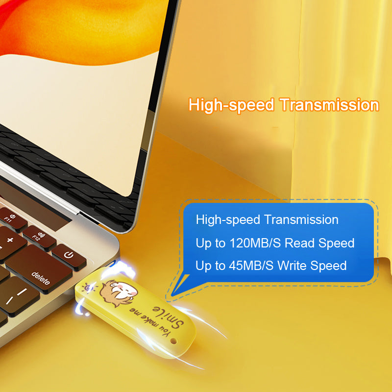 Eaget F66 Cartoon Painted 64G U Disk USB3.0 Flash Drive High-Speed 120MB/S Data Transfer Memory Stick - Yellow