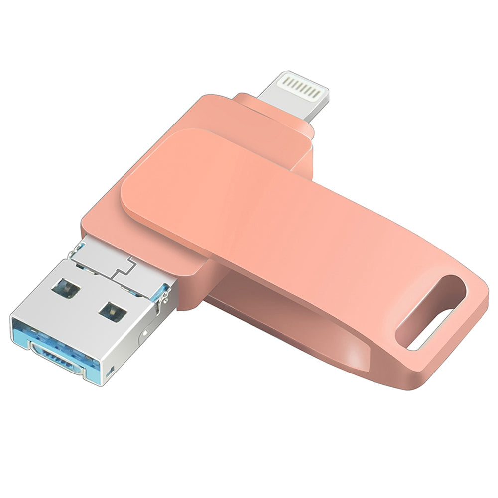 Uniqkart R-PK004 128GB Plug and Play Memory Stick 3 in 1 Lightning/Micro USB/USB 3.0 Flash Drive OTG U Disk - Pink
