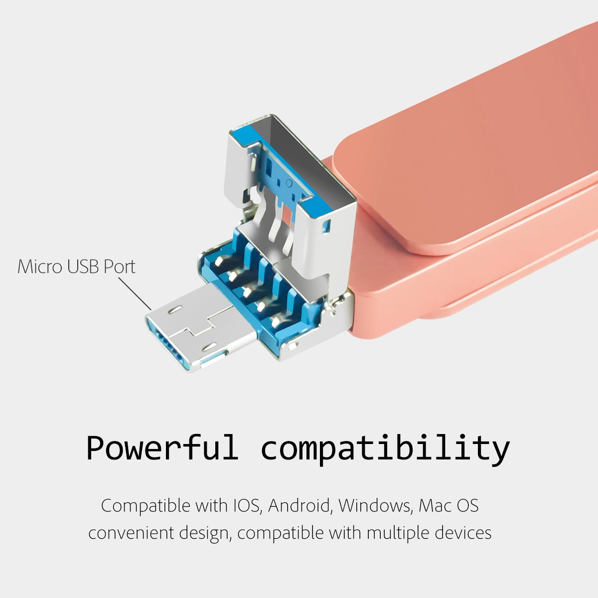 Uniqkart R-PK004 64GB Memory Stick 3 in 1 Lightning/Micro USB/USB 3.0 High Speed Flash Drive OTG U Disk - Pink