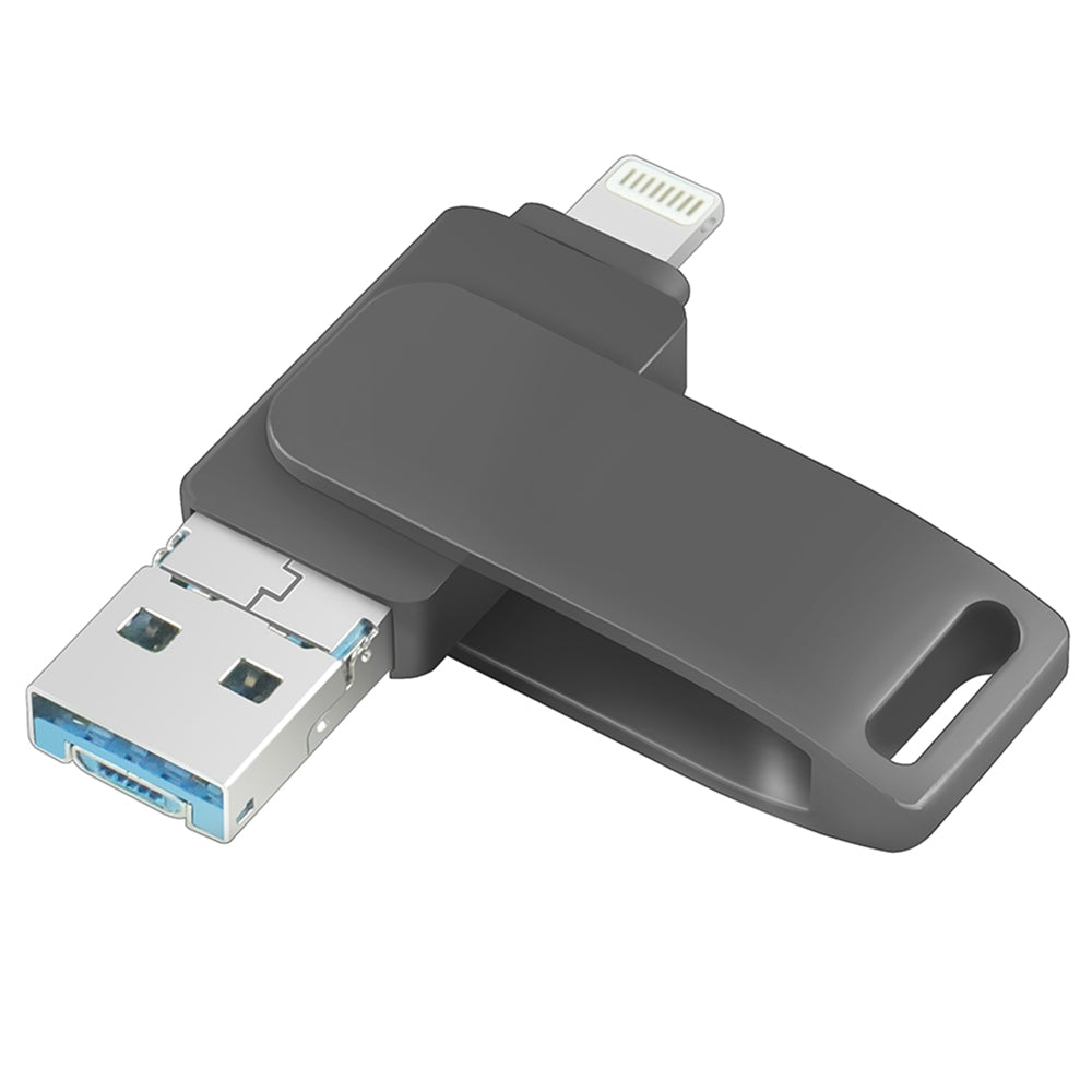 Uniqkart R-PK004 16GB OTG U Disk Memory Stick Lightning/Micro USB/USB 3.0 3 in 1 Rotary Flash Drive - Black