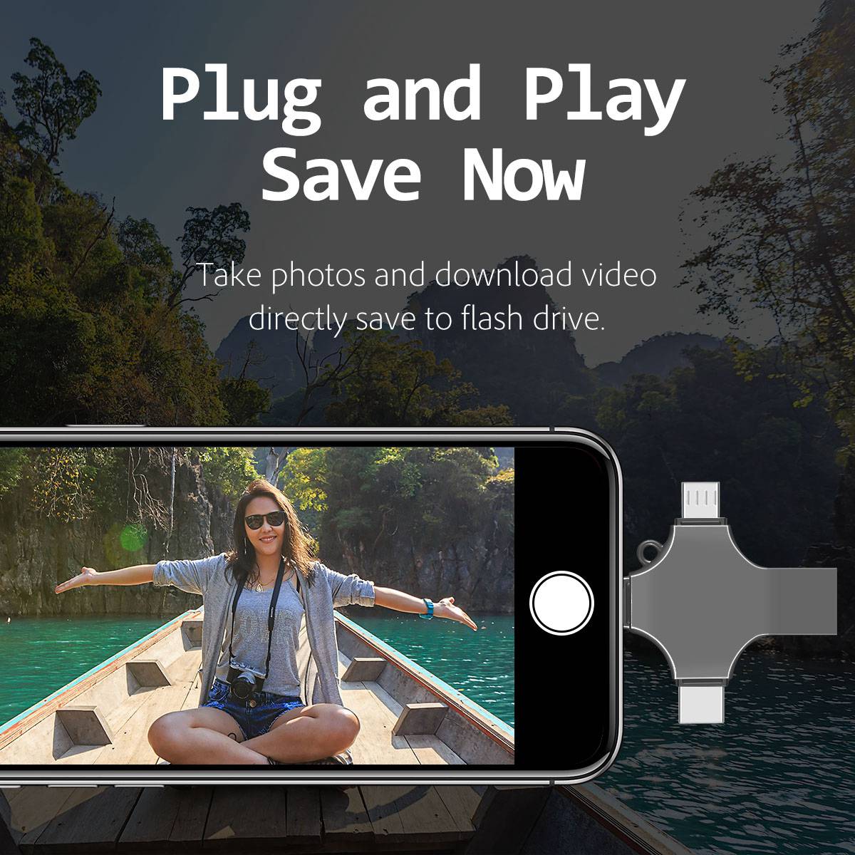 RICHWELL R-SZPM 64G 4-in-1 USB Flash Drive Phone Adapter Thumb Memory Drive for Cell Phones and Computer - Black