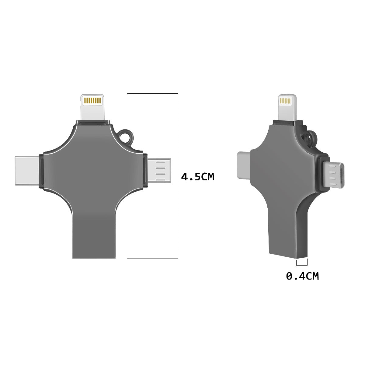 RICHWELL R-SZPM 64G 4-in-1 USB Flash Drive Phone Adapter Thumb Memory Drive for Cell Phones and Computer - Black