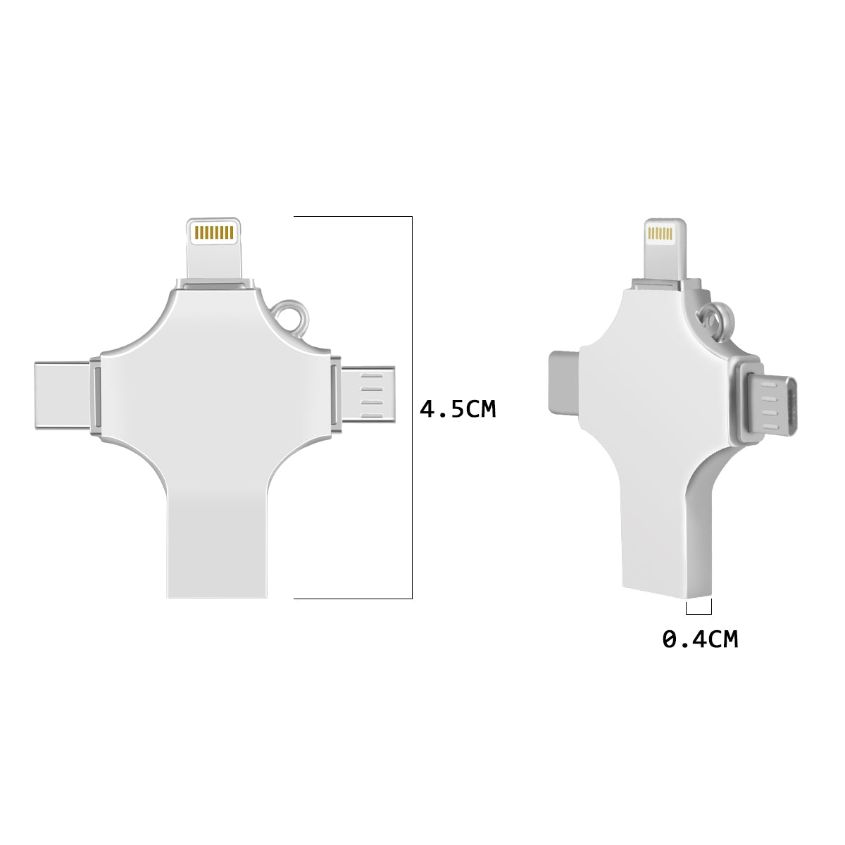 RICHWELL R-SZPM 64G 4-in-1 USB Flash Drive Phone Adapter Thumb Memory Drive for Cell Phones and Computer - Silver