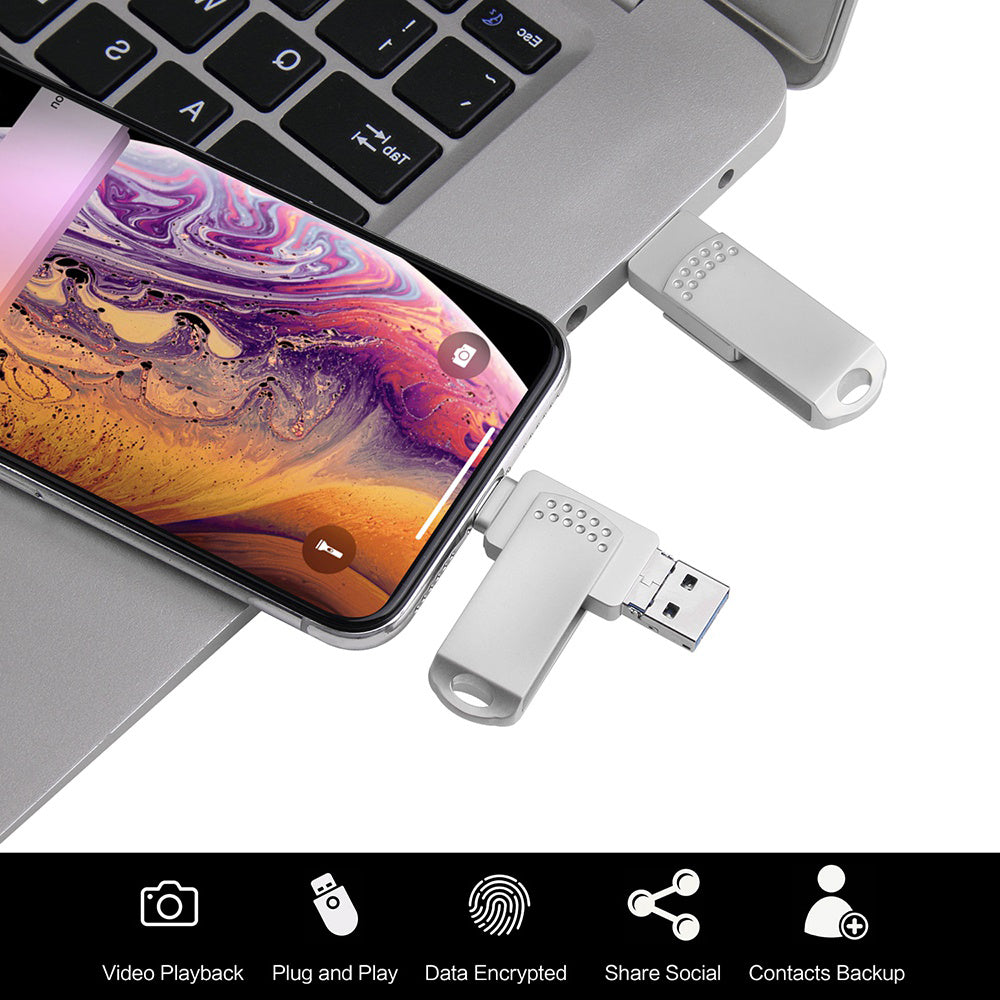 RICHWELL 256GB Large Storage Thumb Drive for iPhone Android Data Storage USB Memory Stick - Silver