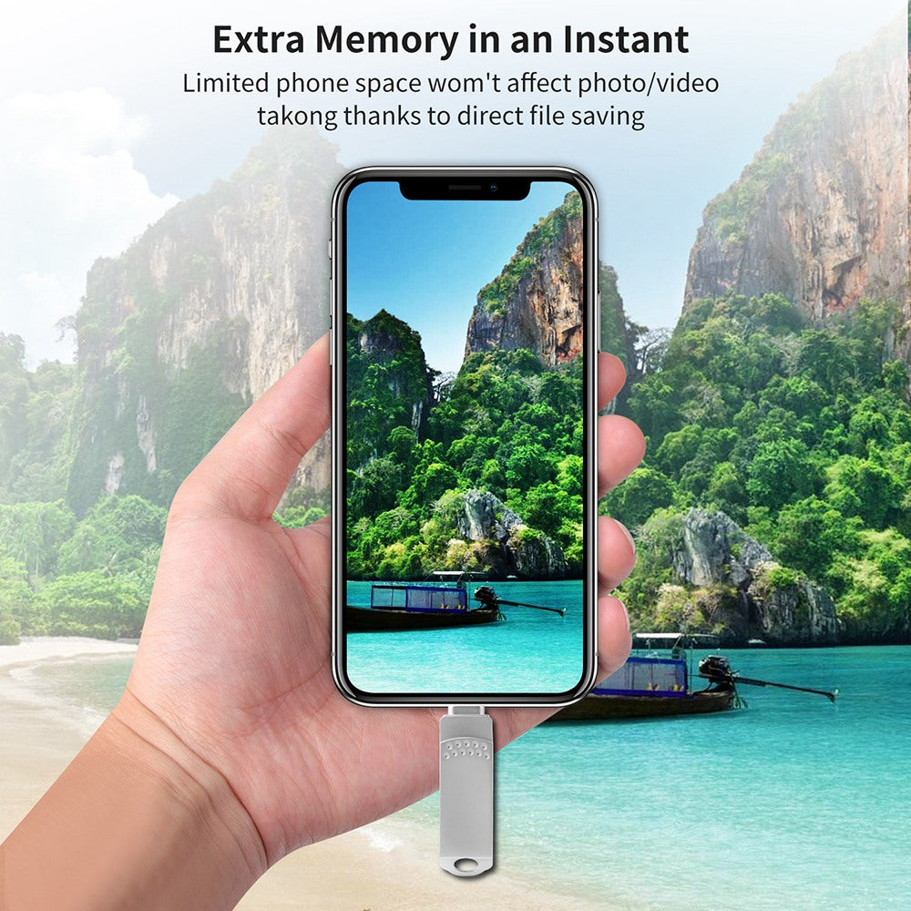 RICHWELL 64GB External Storage Mini U Disk for iPhone Android 3 in 1 Memory Stick USB 3.0 Flash Drive - Silver