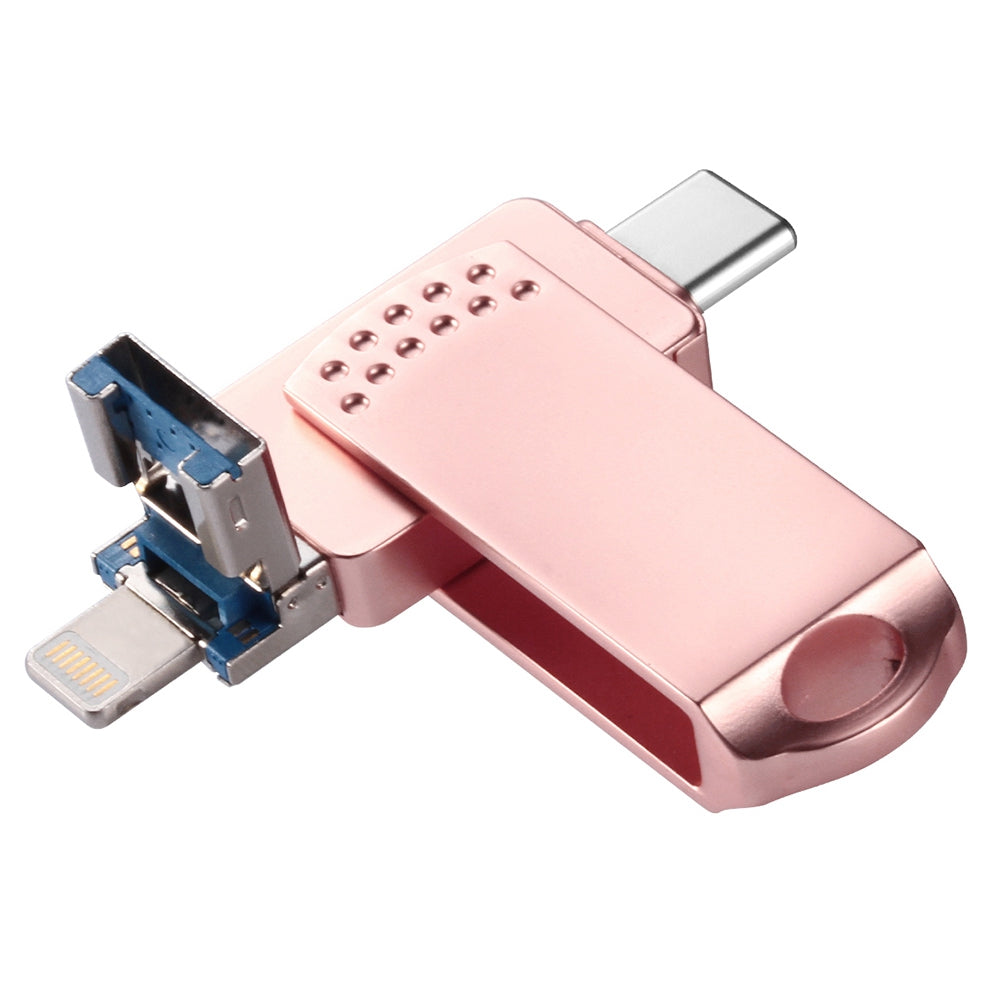 RICHWELL 256GB Swivel Memory Stick, Type C/Lightning/USB 3 in 1 Thumb Drive USB 3.0 Flash Drive - Pink