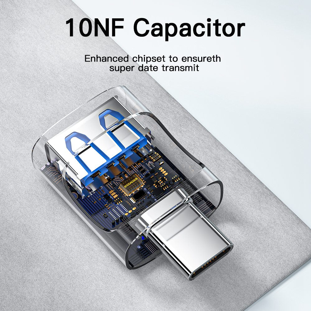 Essager USB Female to Type-C Male USB3.0 5Gbps Data Transmission Charging Connector OTG Adapter - Blue