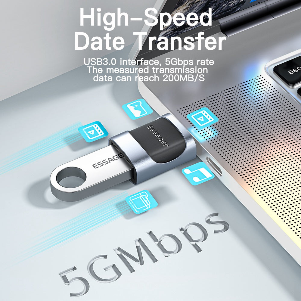 Essager USB Female to Type-C Male USB3.0 5Gbps Data Transmission Charging Connector OTG Adapter - Black