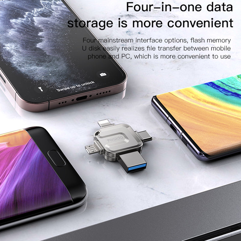 Uniqkart FL15 128GB 4-in-1 USB 3.0 Flash Drive Memory Stick U Disk for Phone / Tablet USB Thumb Drive