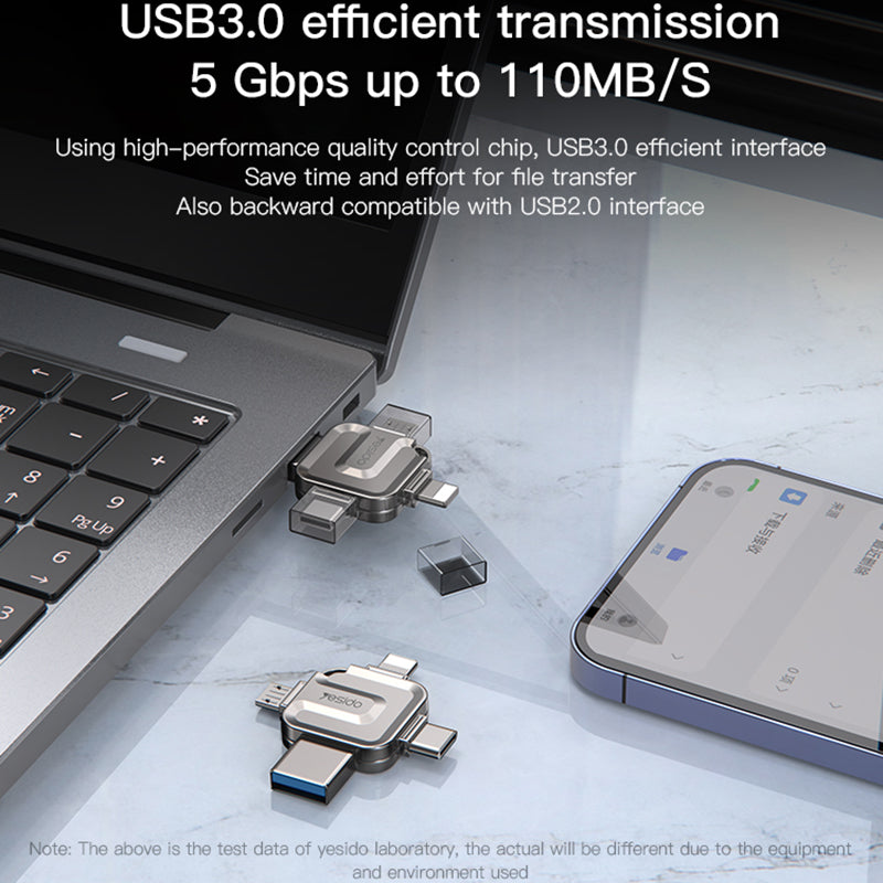 Uniqkart FL15 128GB 4-in-1 USB 3.0 Flash Drive Memory Stick U Disk for Phone / Tablet USB Thumb Drive