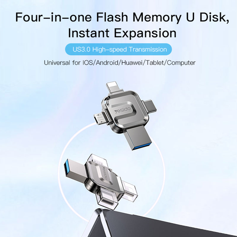 Uniqkart FL15 16GB U Disk USB3.0 Flash Drive 4-in-1 Memory Stick for iOS Android Phone Tablet PC