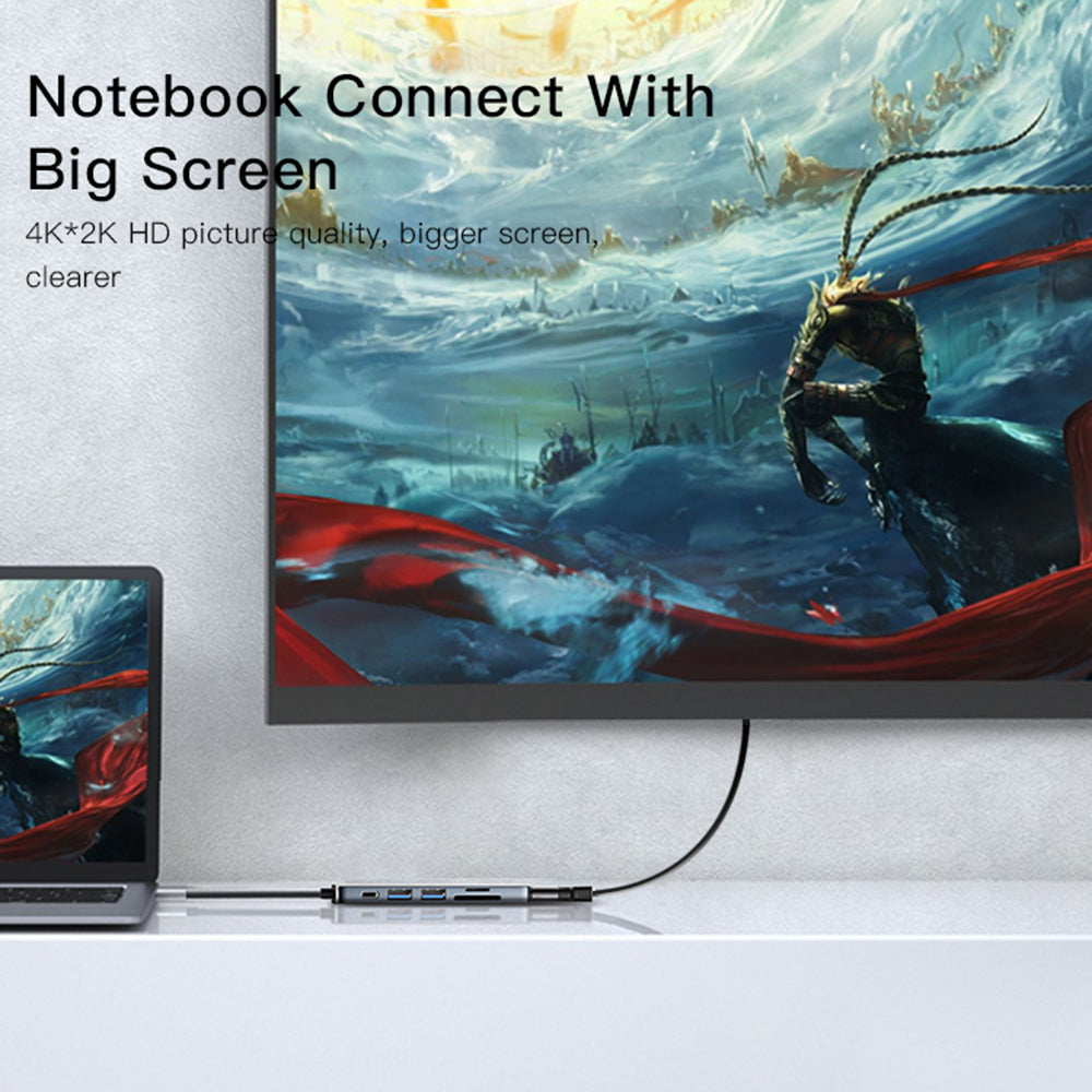 HB11 Type-C 6-in-1 Hub 4K HDMI USB3.0/2.0 TF SD Card Reader PD 60W Adapter Docking Station