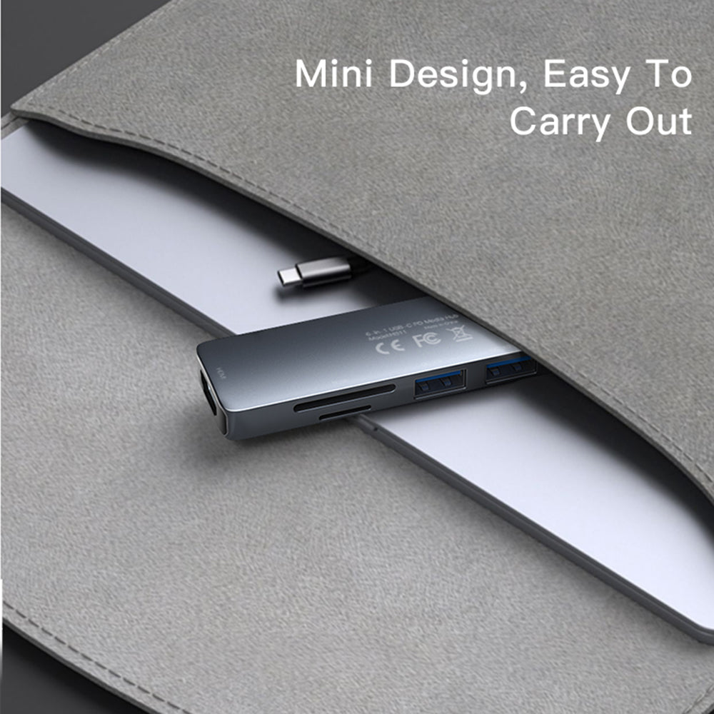 HB11 Type-C 6-in-1 Hub 4K HDMI USB3.0/2.0 TF SD Card Reader PD 60W Adapter Docking Station