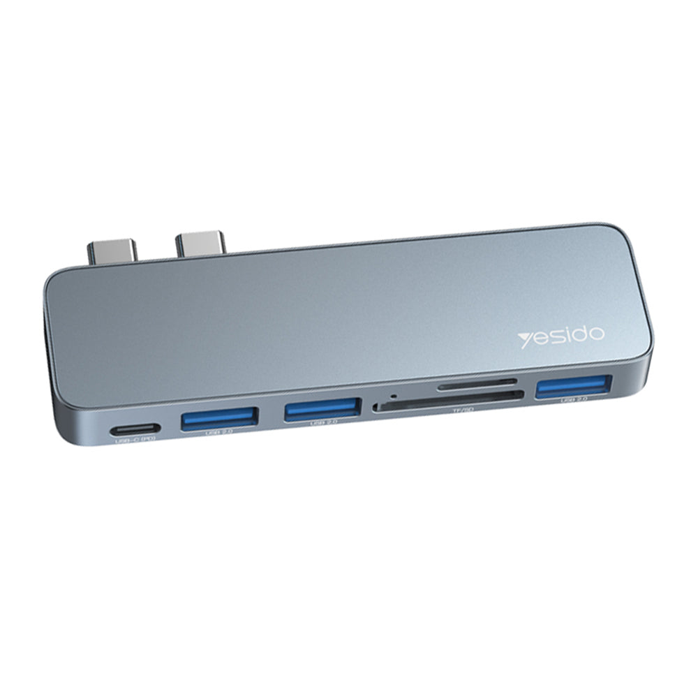 HB10 Dual Type-C Hub Splitter 6-in-1 USB3.0 TF/Memord Card Reader PD Adapter Notebook Docking Station