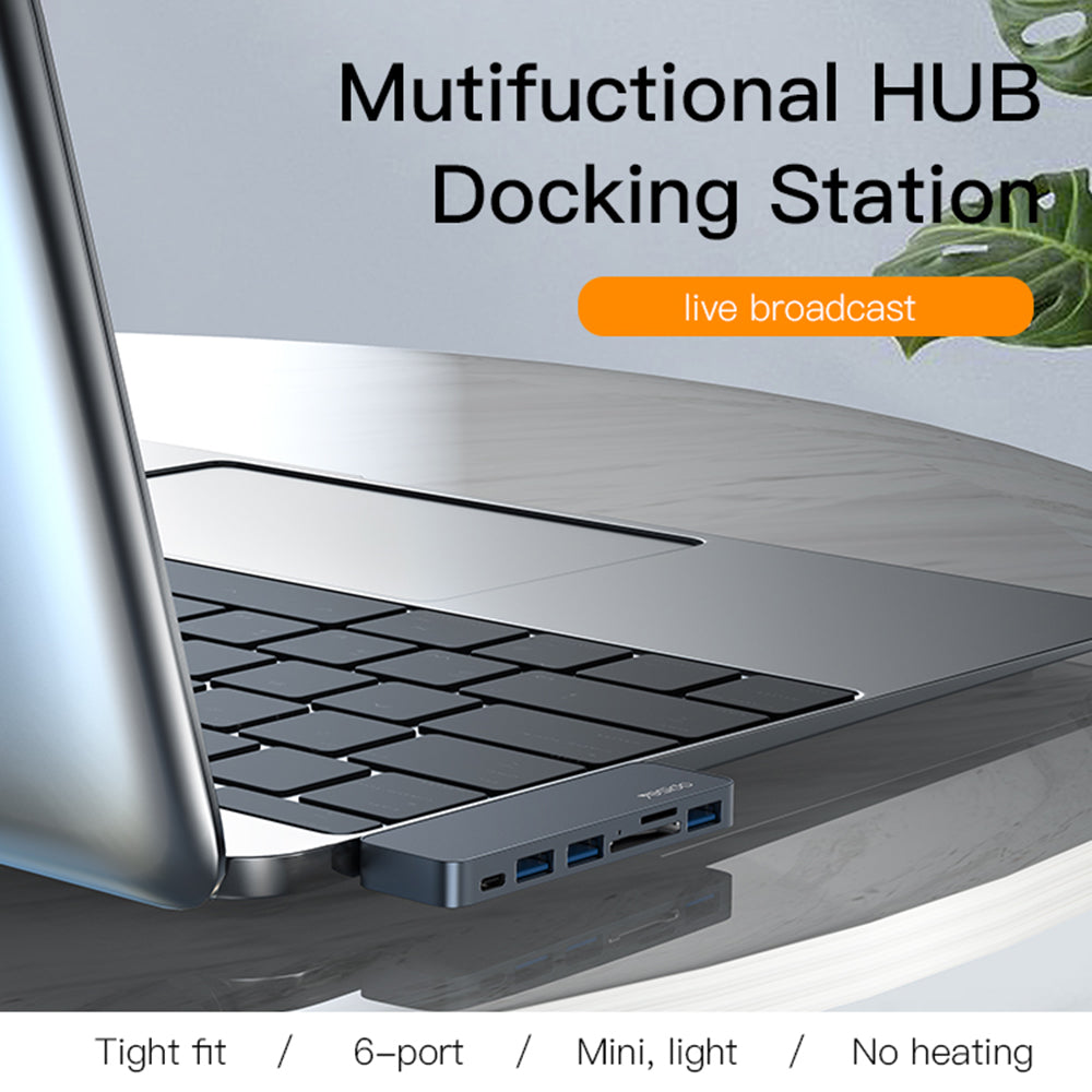 HB10 Dual Type-C Hub Splitter 6-in-1 USB3.0 TF/Memord Card Reader PD Adapter Notebook Docking Station