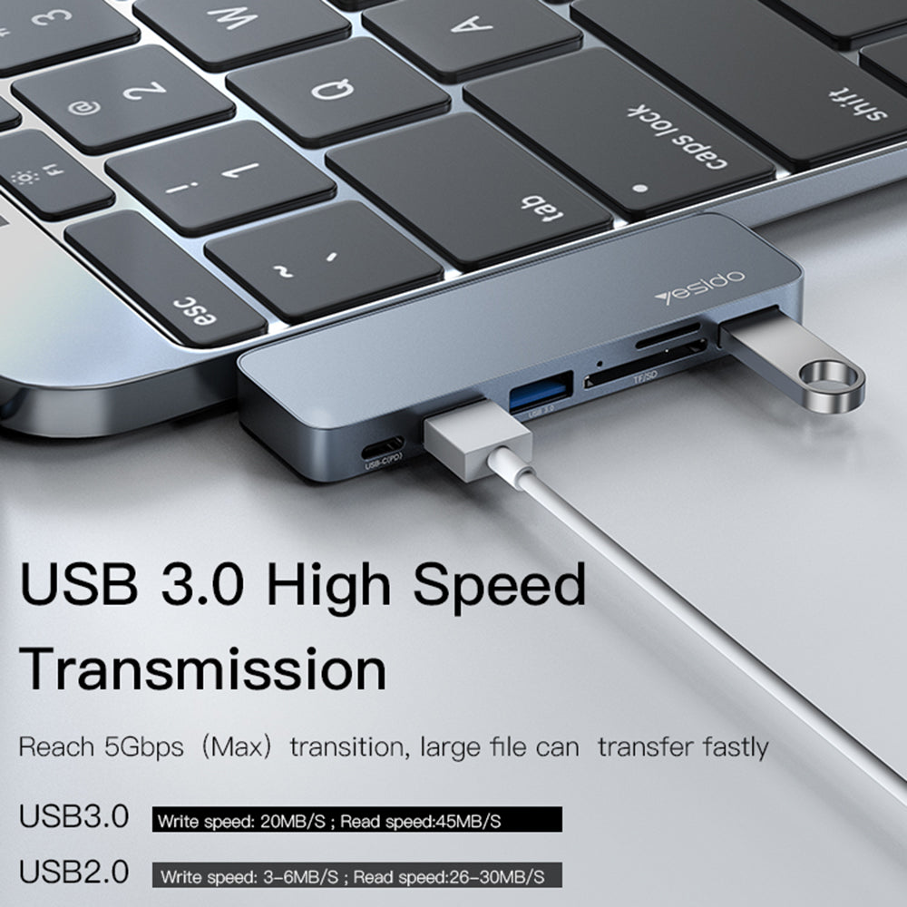 HB10 Dual Type-C Hub Splitter 6-in-1 USB3.0 TF/Memord Card Reader PD Adapter Notebook Docking Station