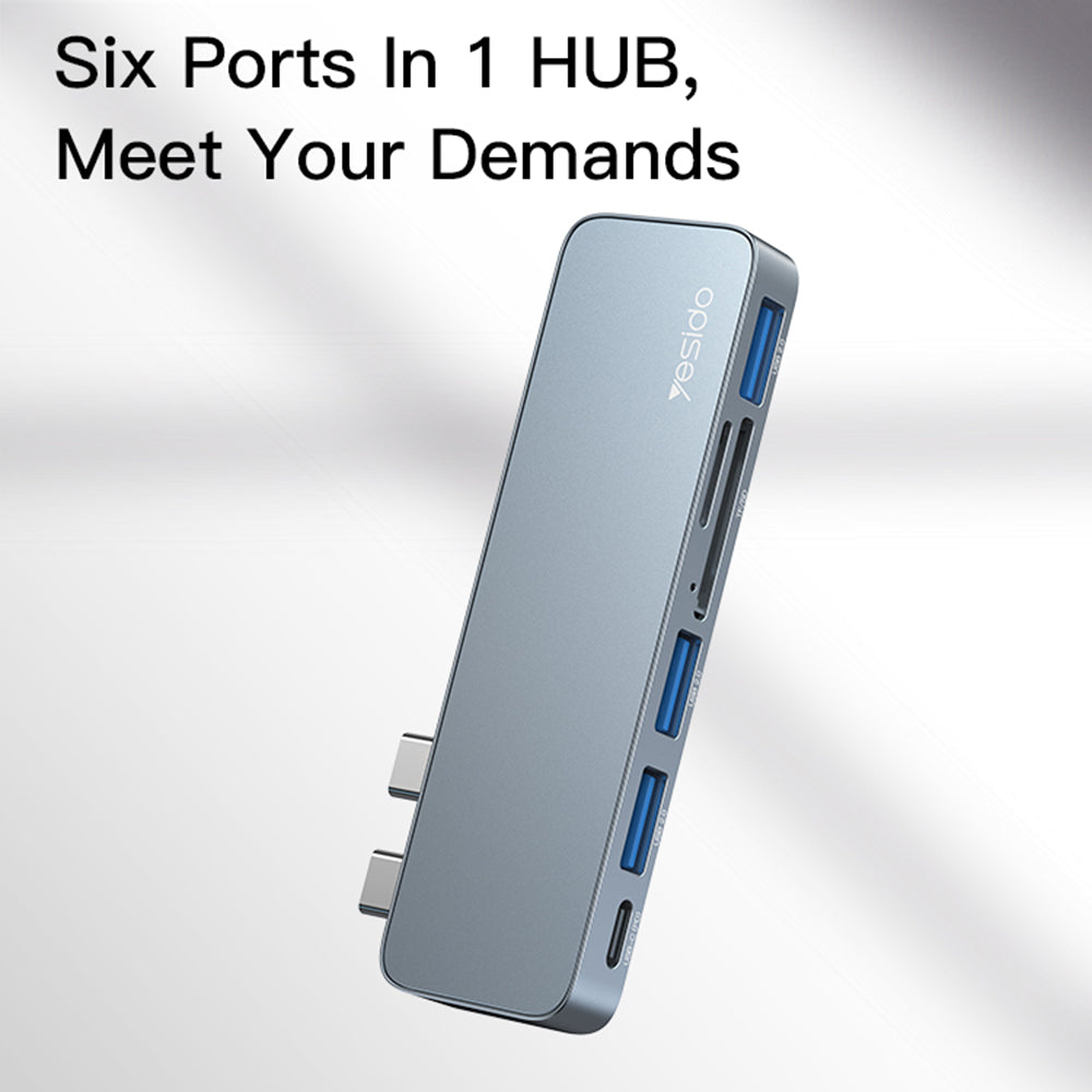 HB10 Dual Type-C Hub Splitter 6-in-1 USB3.0 TF/Memord Card Reader PD Adapter Notebook Docking Station