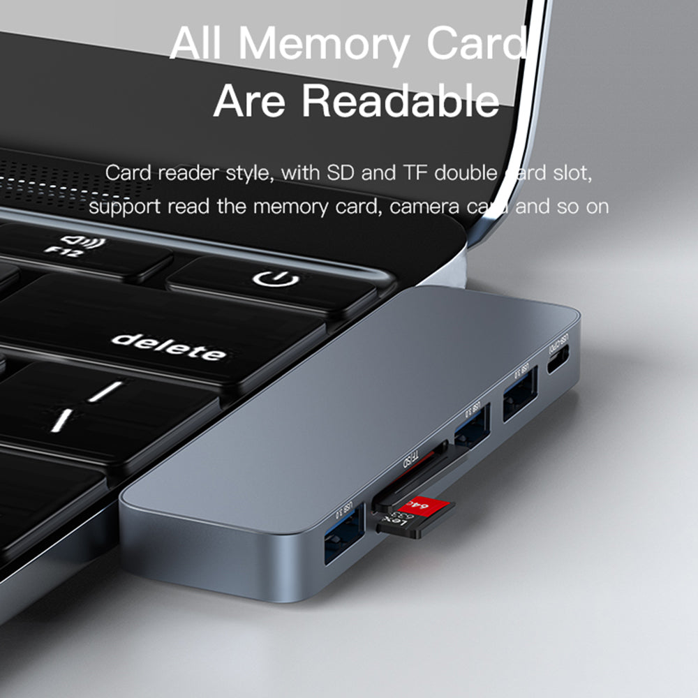 HB10 Dual Type-C Hub Splitter 6-in-1 USB3.0 TF/Memord Card Reader PD Adapter Notebook Docking Station