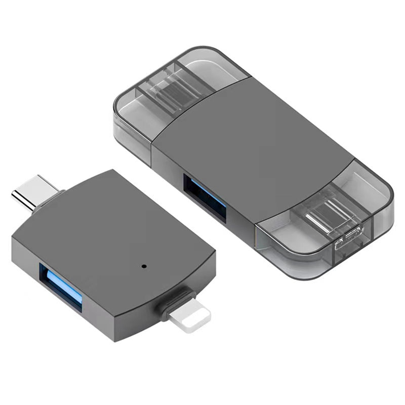 2 in 1 Type C+Lightning USB 3.0 OTG Adapter Portable U Disk Mouse Keyboard Converter - Black