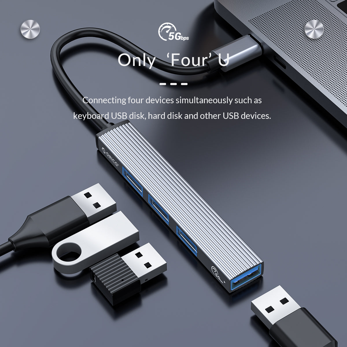 Uniqkart AH-13 Type-C to USB3.0/2.0 Expansion Adapter 4 USB Ports Hub