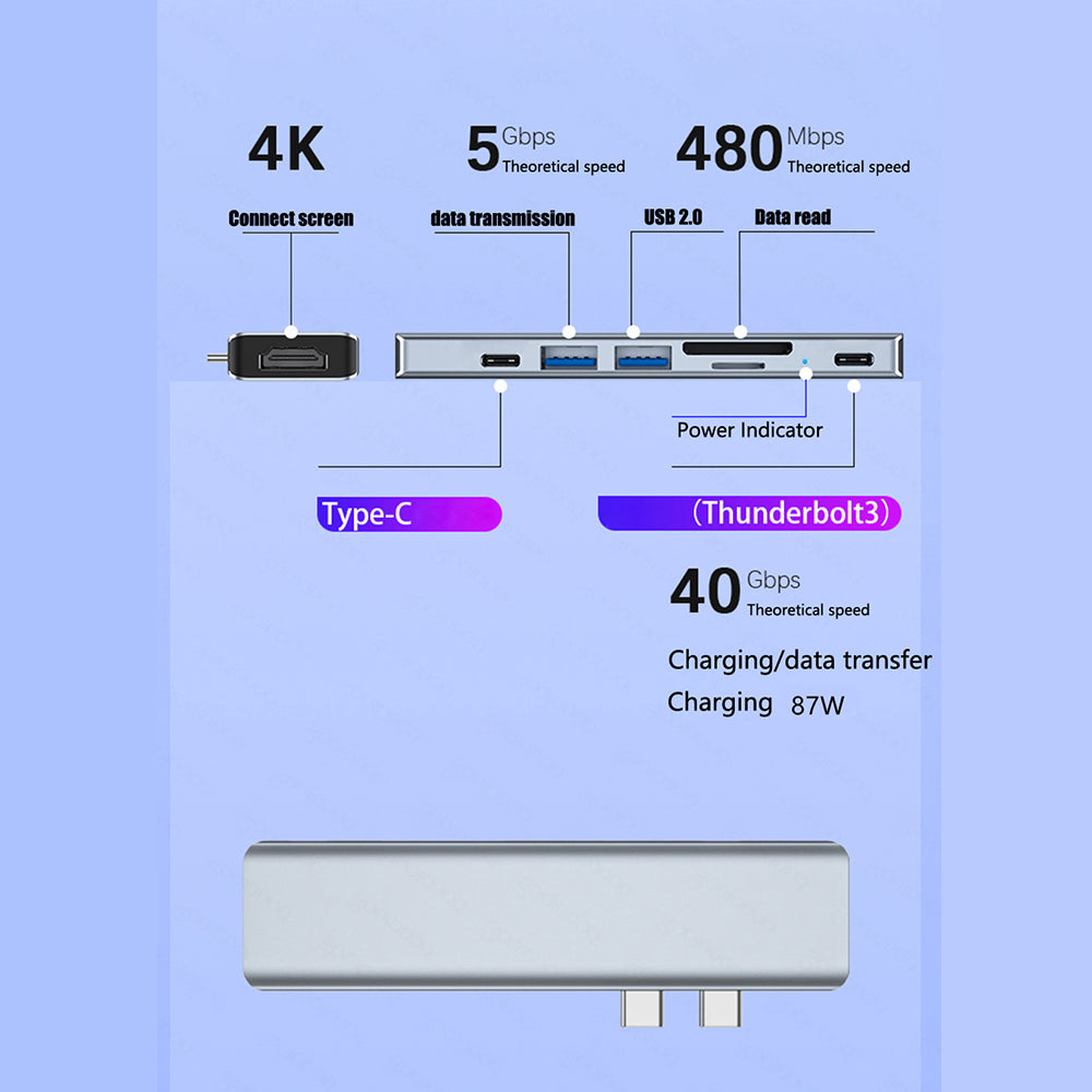 YG-2101 7 in 1 USB Hub with 4K HDMI USB 3.0 PD Fast Charge SD TF Card Reader Multiport Docking Station Adapter for MacBook Pro/Air