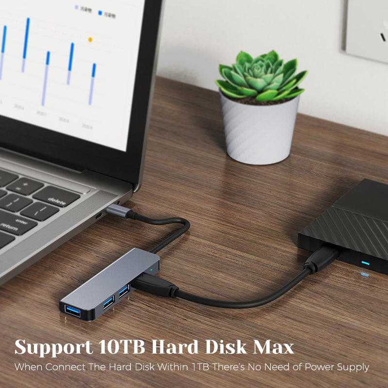USB C Hub to 4xUSB Ports Adapter Compatible for USB C Laptops and Other Type C Devices