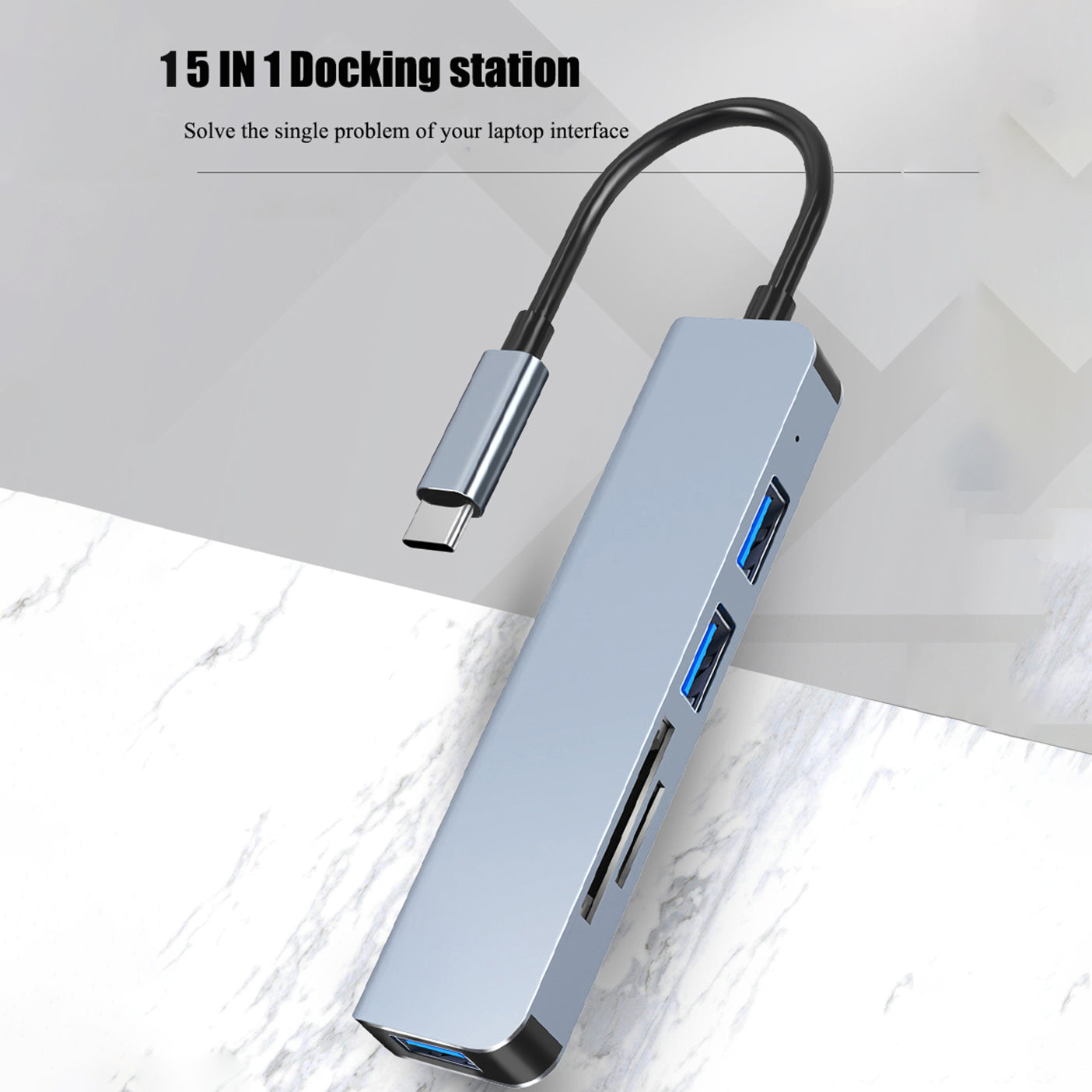 YG-2103 5 in 1 USB 3.1 Type-C Hub Adapter Data Transmission Converter Docking Station with TF Card USB3.0 USB2.0 Ports for Computers Laptops