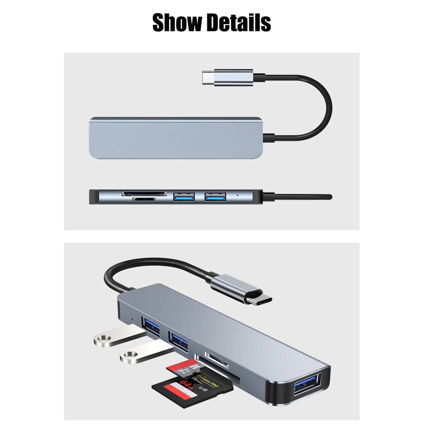 YG-2103 5 in 1 USB 3.1 Type-C Hub Adapter Data Transmission Converter Docking Station with TF Card USB3.0 USB2.0 Ports for Computers Laptops
