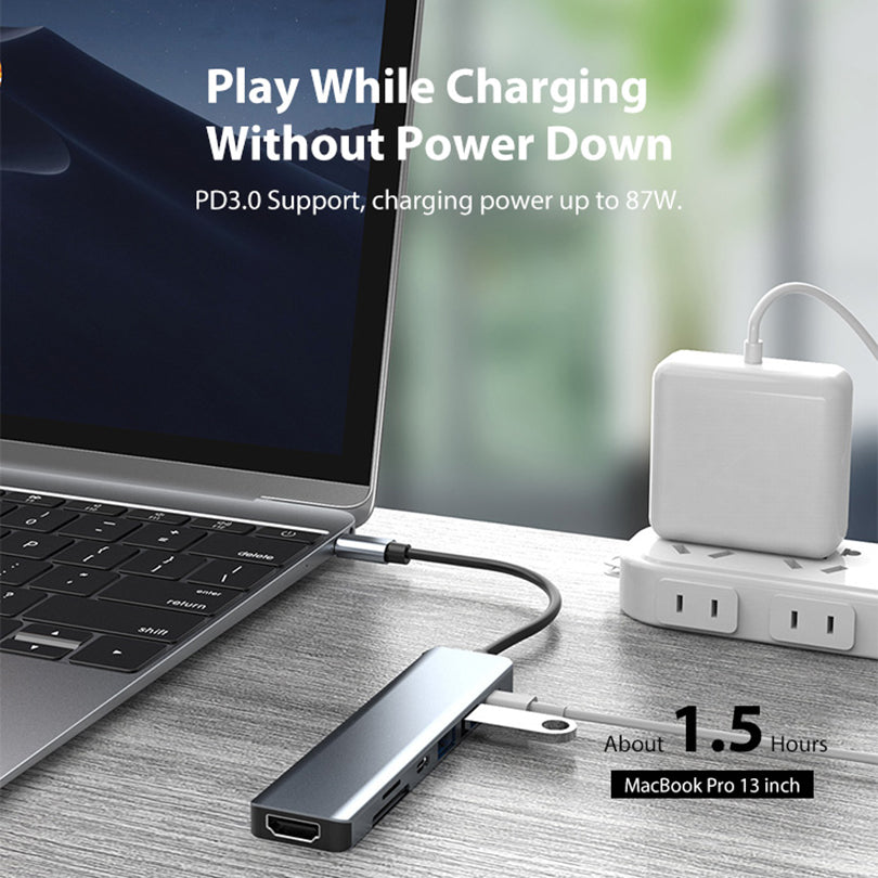 YG-2121 7 in 1 USB 3.1 Type-C Hub Adapter Data Synchronizer HDMI 4K 30Hz Multi-Port Docking Station with TD/TF/USB3.0