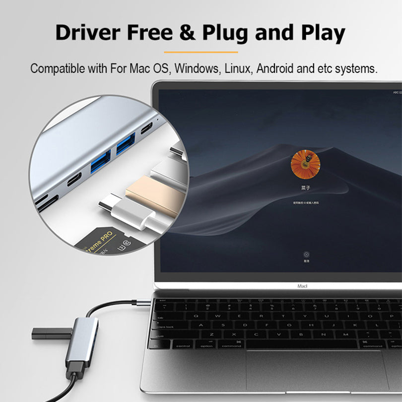 YG-2121 7 in 1 USB 3.1 Type-C Hub Adapter Data Synchronizer HDMI 4K 30Hz Multi-Port Docking Station with TD/TF/USB3.0