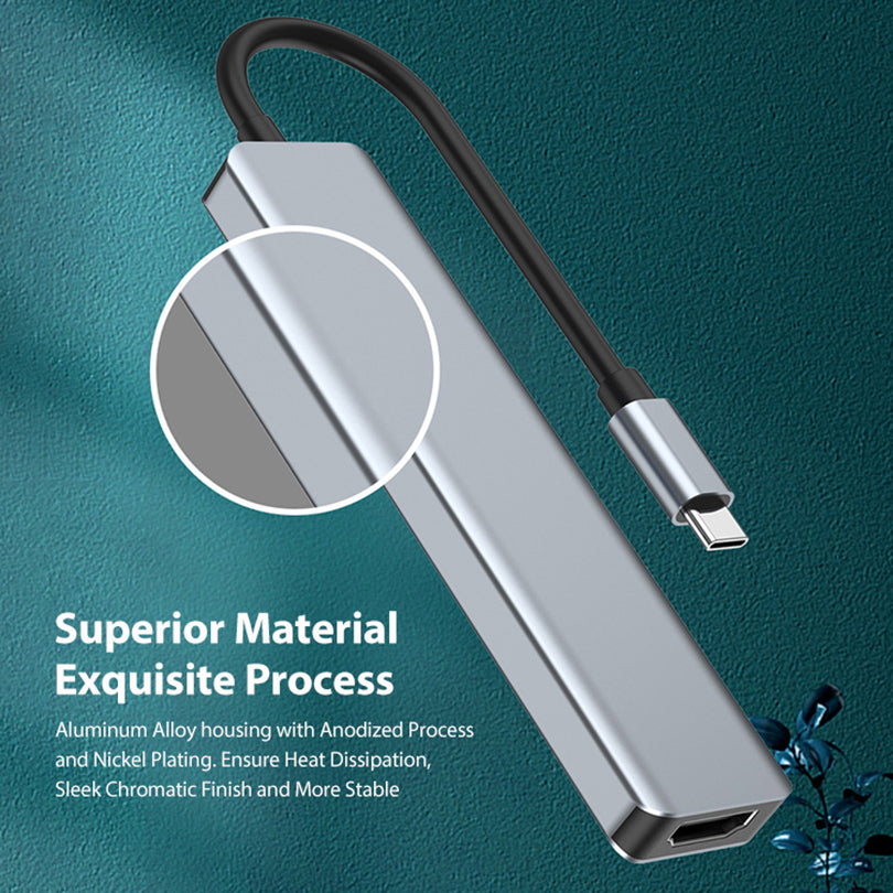 YG-2121 7 in 1 USB 3.1 Type-C Hub Adapter Data Synchronizer HDMI 4K 30Hz Multi-Port Docking Station with TD/TF/USB3.0