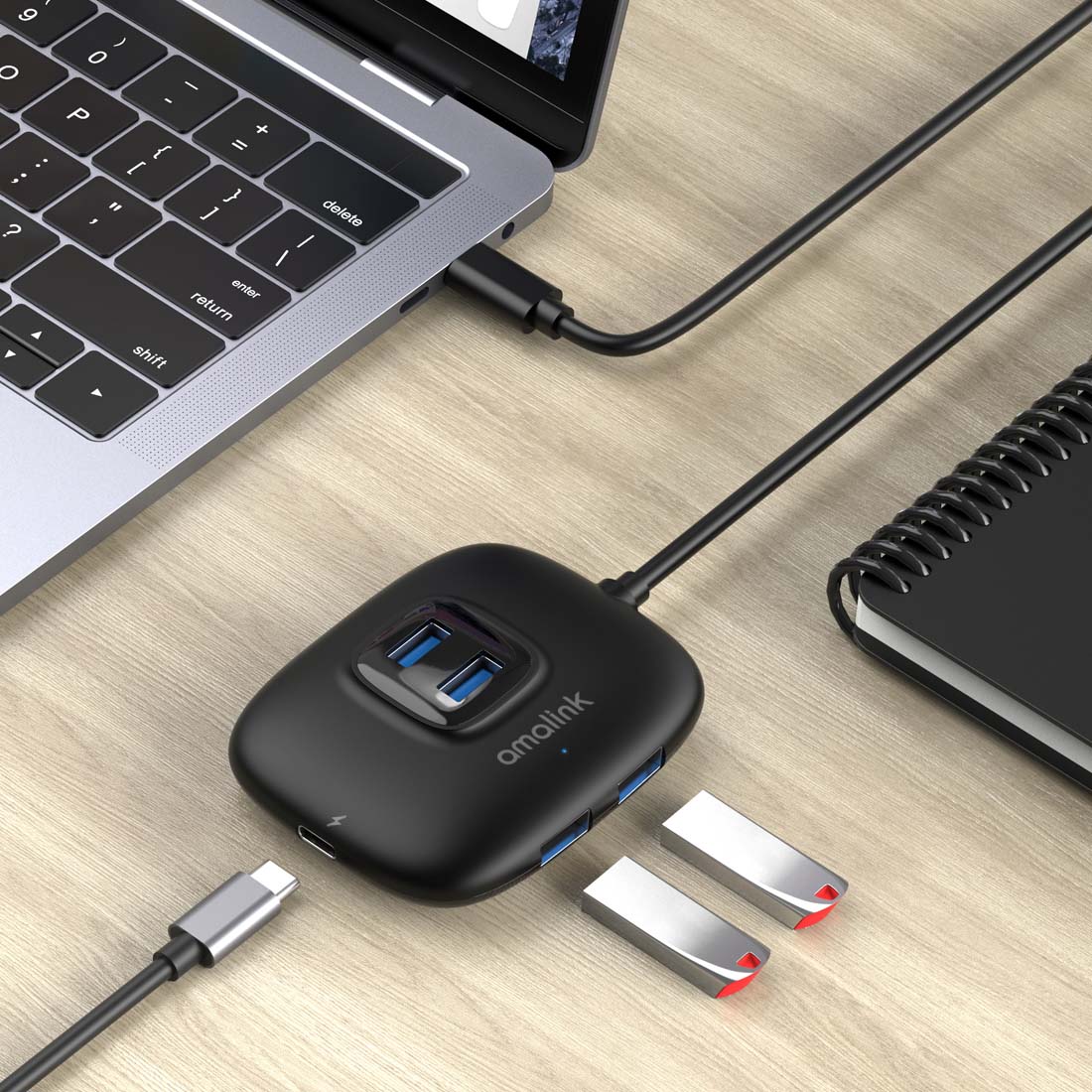 AL-UC310 Portable 5Gbps Type-C to USB 3.0 4 Ports + PD 3.0 Hub